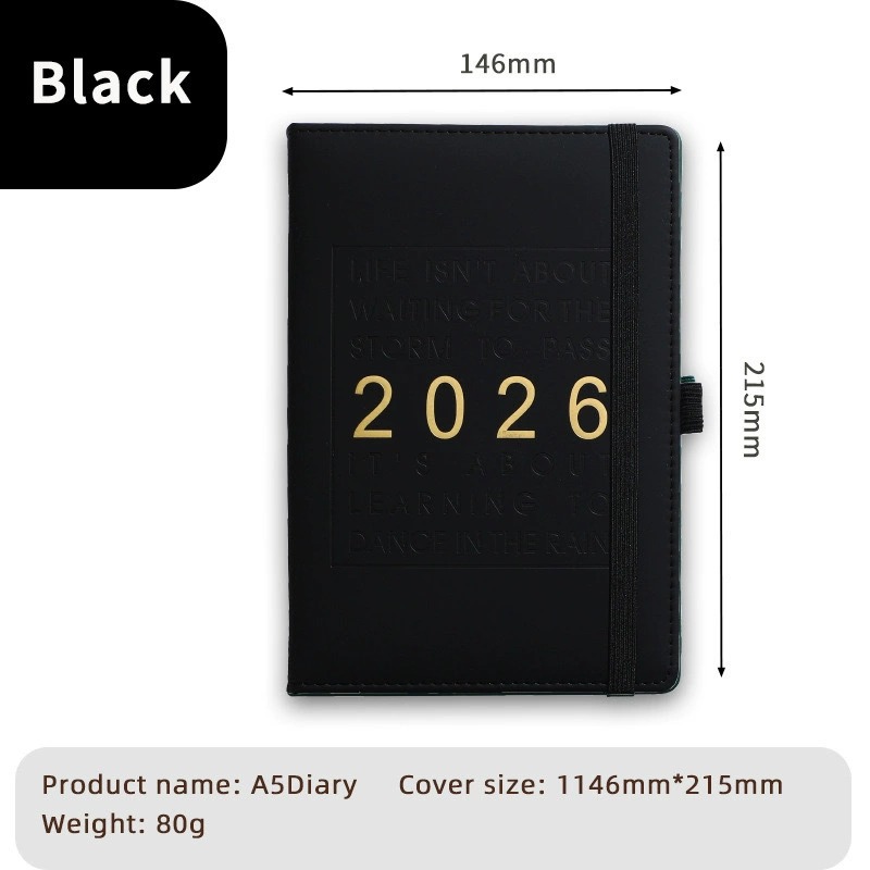 2026 Weekly & Monthly Planner A5 Notebook 100 GSM Paper PU Leather Hard Cover Agenda Schedules Christmas gift Stationery Office School Supplies