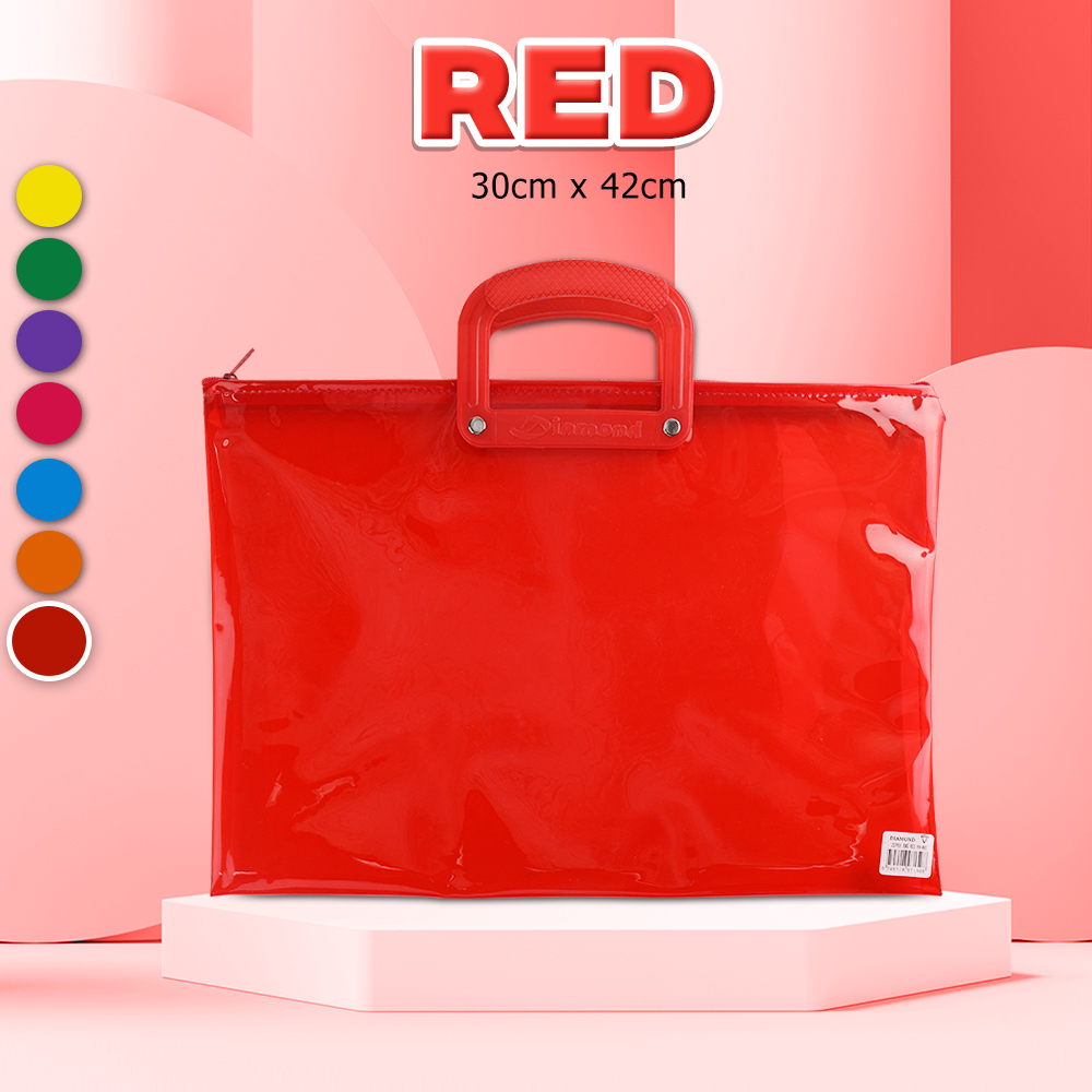 FCI Plastic Envelope With Zipper Handle Transparent Long with Bigger Capacity Different Colors for School and Office Use