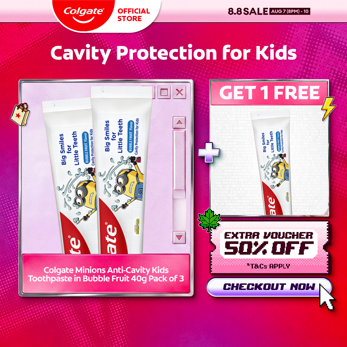 [BUY 2 FREE 1] Colgate Minions Anti-Cavity Kids Toothpaste in Bubble Fruit 40g Pack of 3
