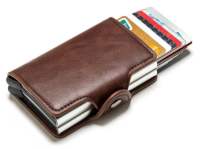 High Quality Rfid Wallet Men Money Bag Mini Purse Male Vintage Automatical Aluminium Rfid Card Holder Wallet Small Smart Wallet  Credit Card Holder RFID Blocking Wallet Slim Wallet PU Leather Vintage  Automatic Side Slide Trigger Card  Holder