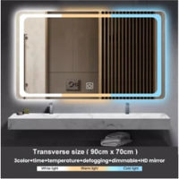 Zivon Bathroom Mirror With Light Tri-Color Stepless Dimming Frameless Mirror Wall- Mounted Smart Wall Mirror For Livingroom/Bedroom/Hotel/Salon