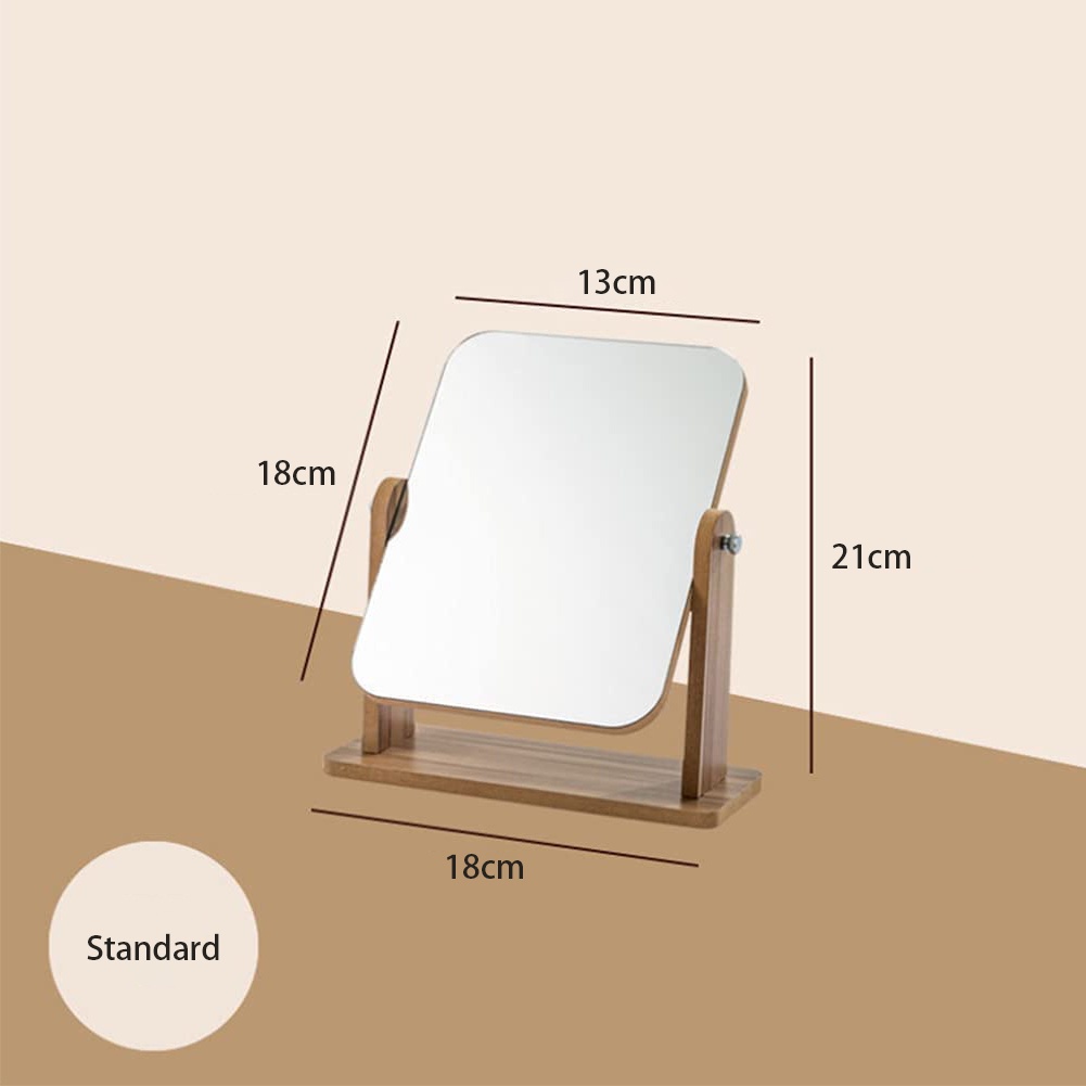 HD Wooden Mirror 360 Degree Portable Adjustable Table Desk Mirror Stand Bathroom Living Room