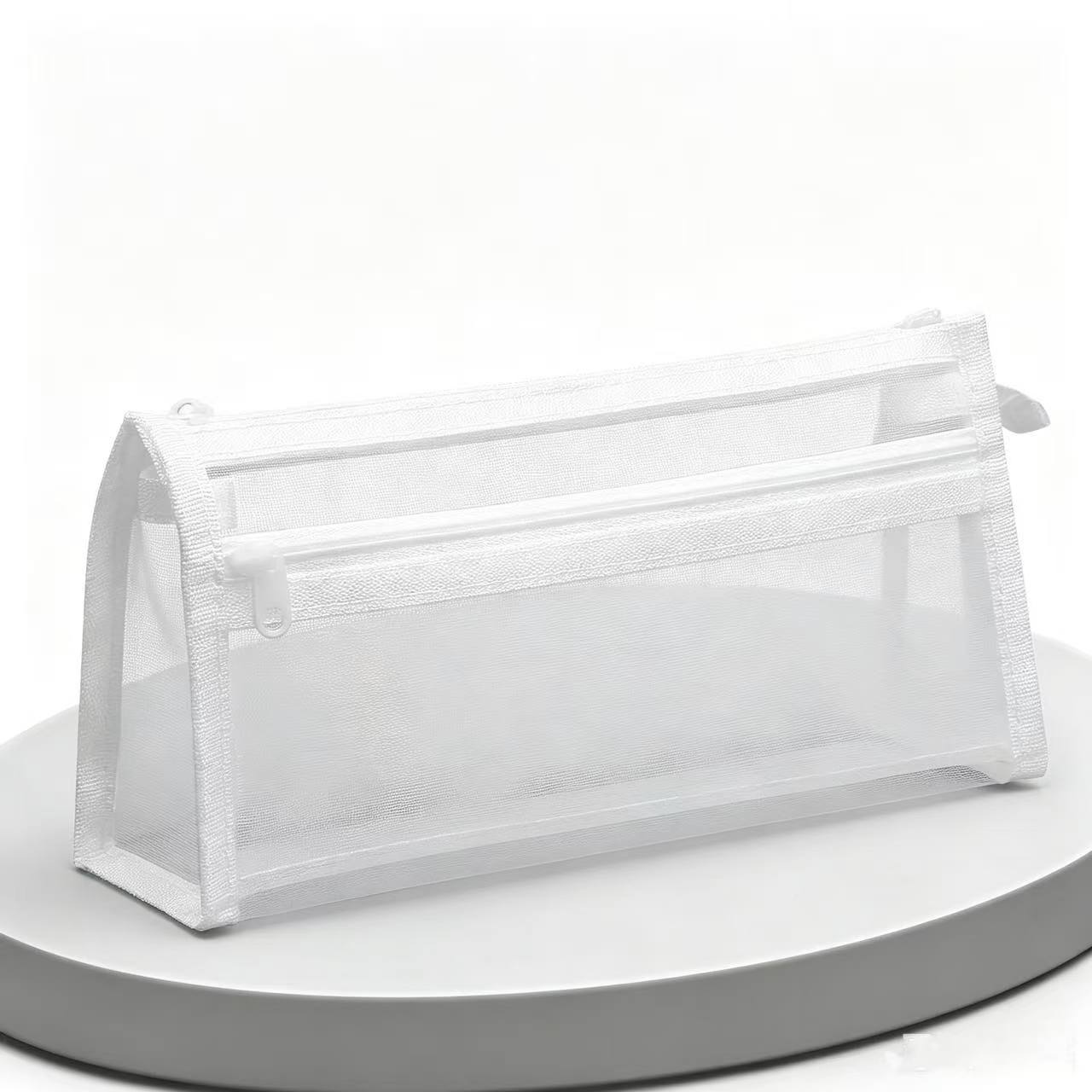 Simple Transparent Mesh Stationery Pouch Double Layers Large Capacity pencil case Storage Bag School Supplies