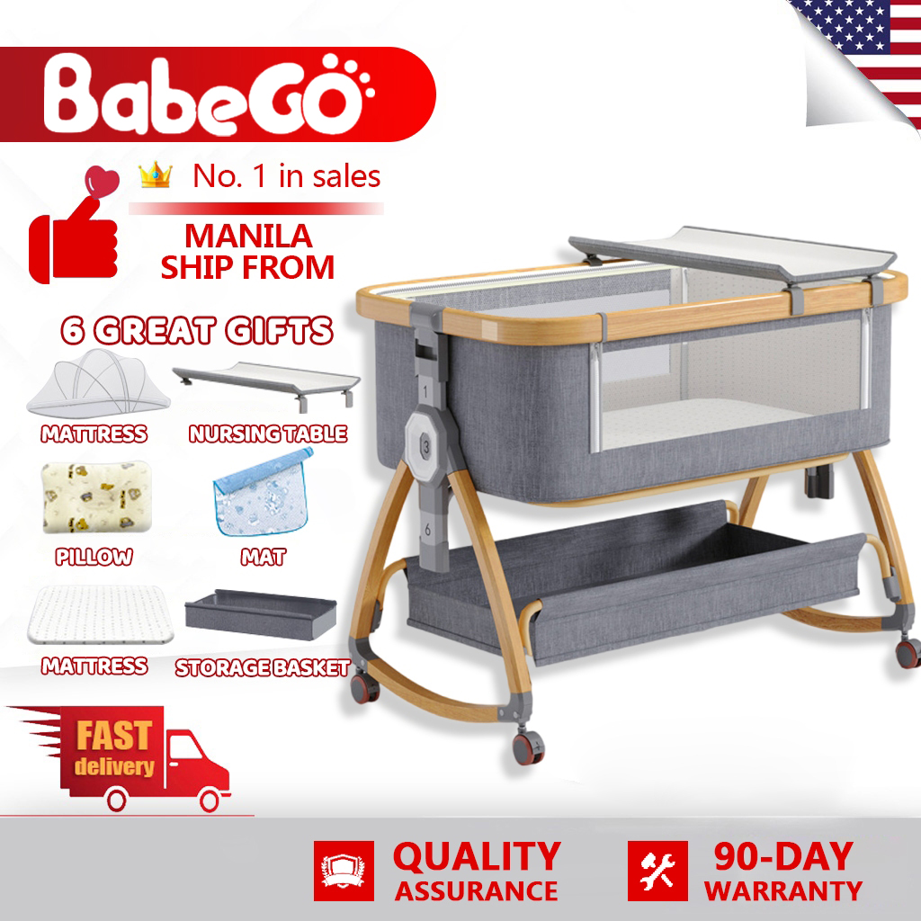 High-quality crib foldable portable cradle bed multi-functional convertible large bed crib Baby bed set Folding crib Light and safe Baby crib