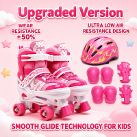 Yowxii Kids Adjustable Quad Roller Skates with Protective Gear Light-Up PU Wheels Breathable Mesh Liner Safety Buckle Beginner Roller Skates for Girls Boys Pink and Black