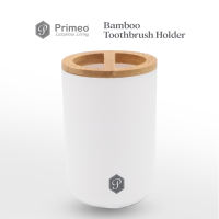 PRIMEO Premium Toothbrush Holder Organize Bathroom Tumbler Mouthwash Cup Bamboo Designed Collection 7.2x7.2x10.8cm