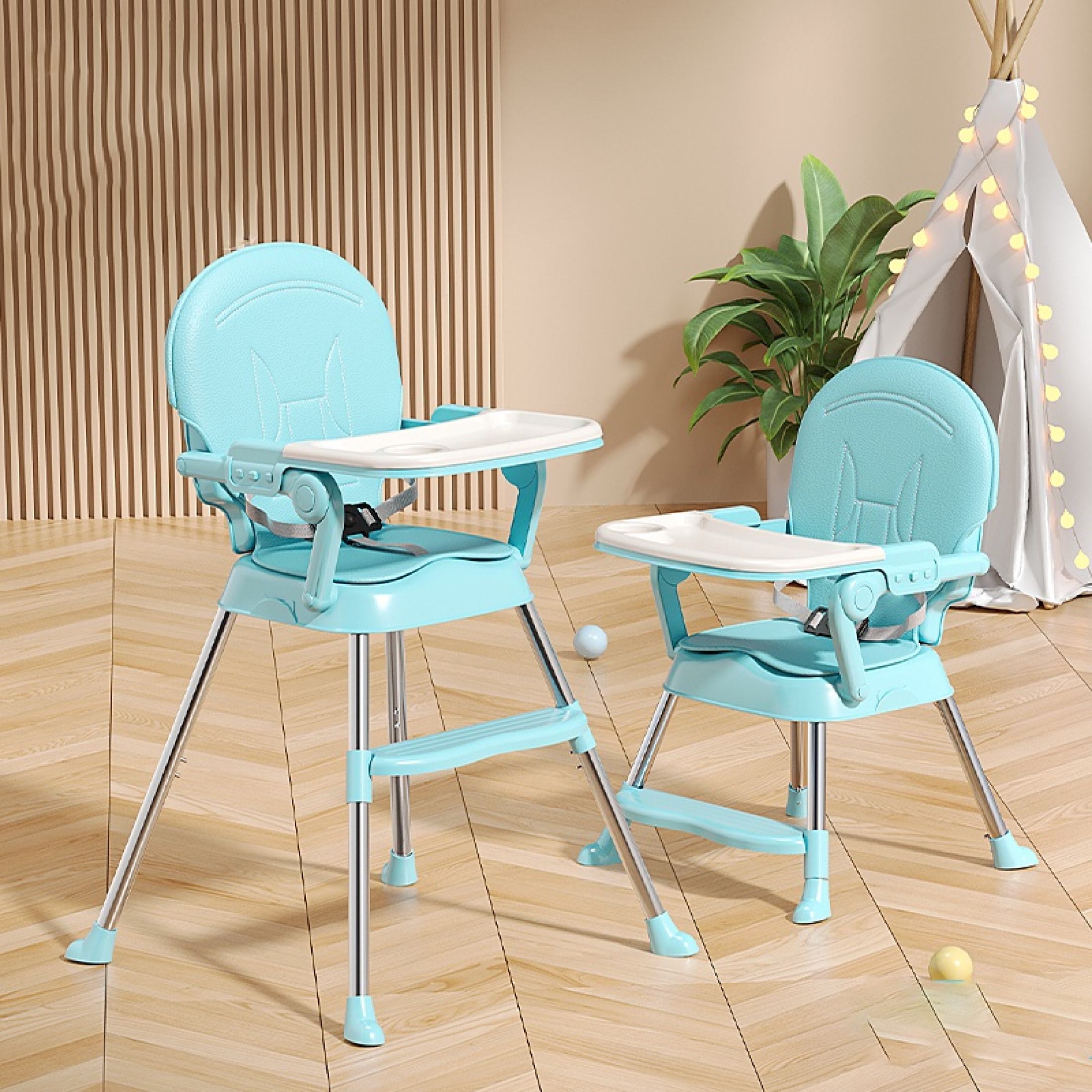 High Chair For Baby Feeding Adjustable Height Baby Dining Chair With Belt Foldable Removable Legs