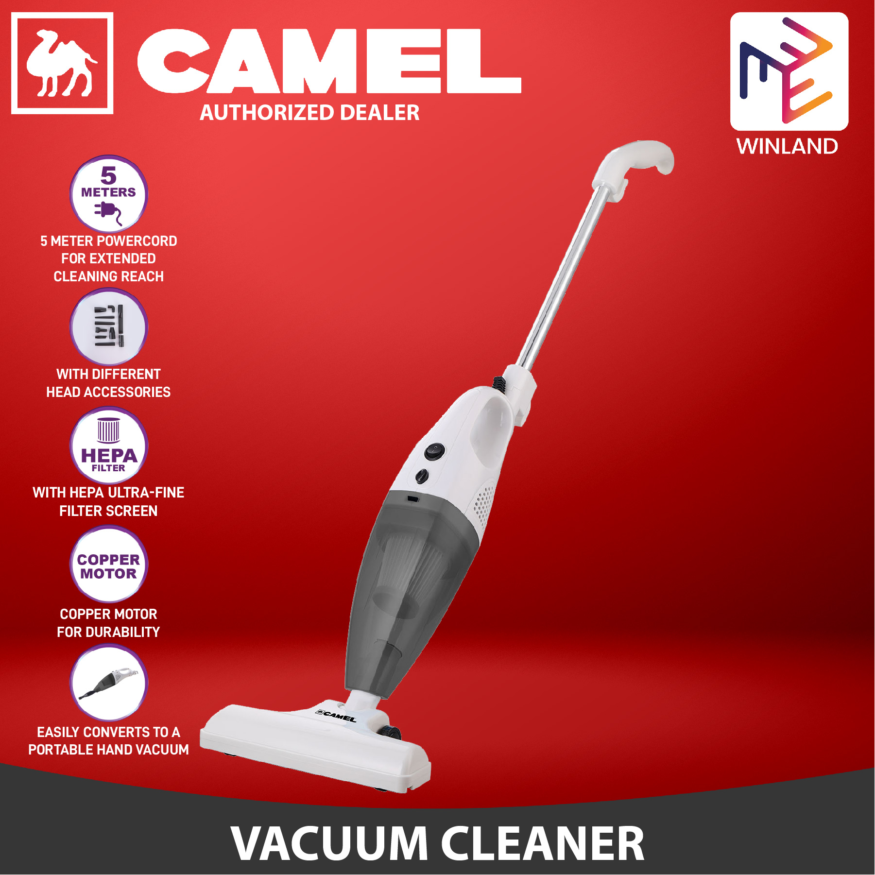 Camel Appliances Original 2in1 Handheld and Stick Vacuum Cleaner CVC501S *WINLAND*