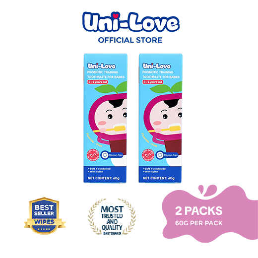 UniLove Probiotic Training Toothpaste - Flavour-Free (0-2 Years Old) 60g Pack of 2