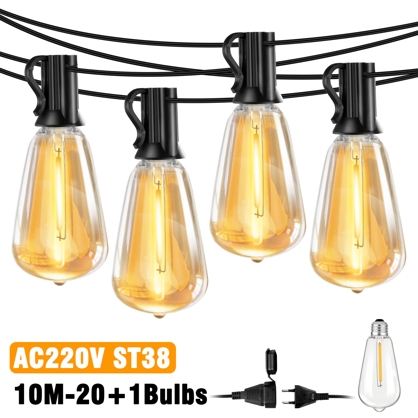 20M15m/10m/7M LED String Lights Outdoor Light Waterproof String Light Heavy Duty LED Bulb Fairy Lights Christmas Decor Lights for Garden Party