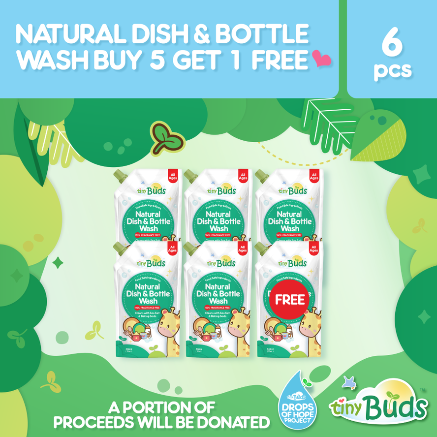 Tiny Buds Natural Dish Wash & Baby Bottle Cleanser Fragrance Free (500ml) BUY 5 + 1 FREE