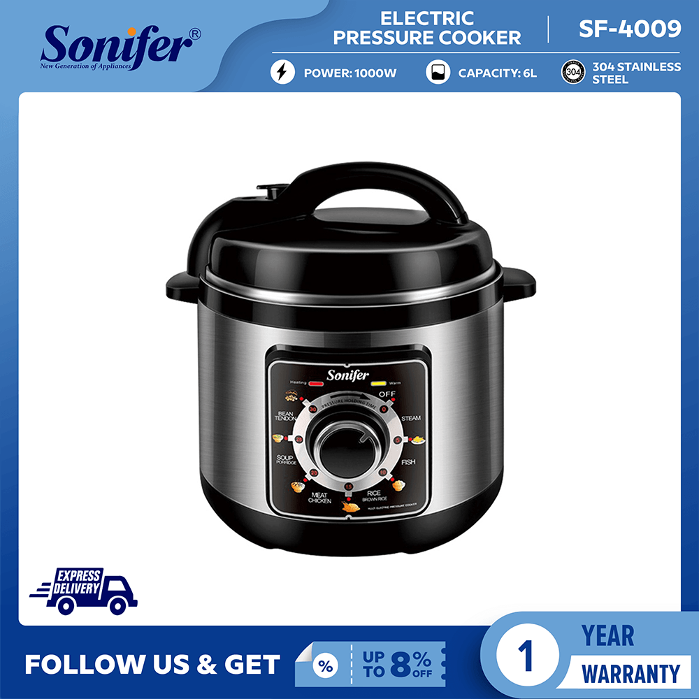 Sonar 6in1 electric pressure cooker 1000W 6L capacity meat. Timing