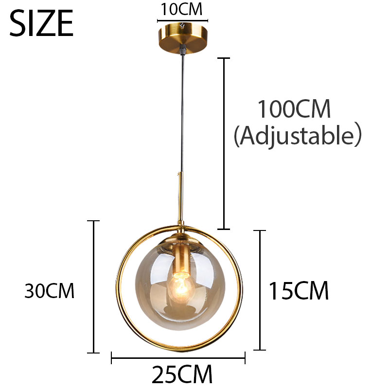 Drop Light Ceiling Modern 1-Light Globe Pendant Light Spherical Glass Ball Ceiling Hanging Lamps Brushed Gold Single Round Amber Circle Suspension Lighting for Kitchen Island Dining Room Bedroom Decorative