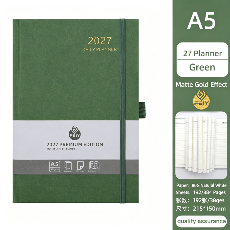 2027 Planner English Weekly And Monthly Leather Hard Cover Calendar Diary Schedule Notebook Efficien