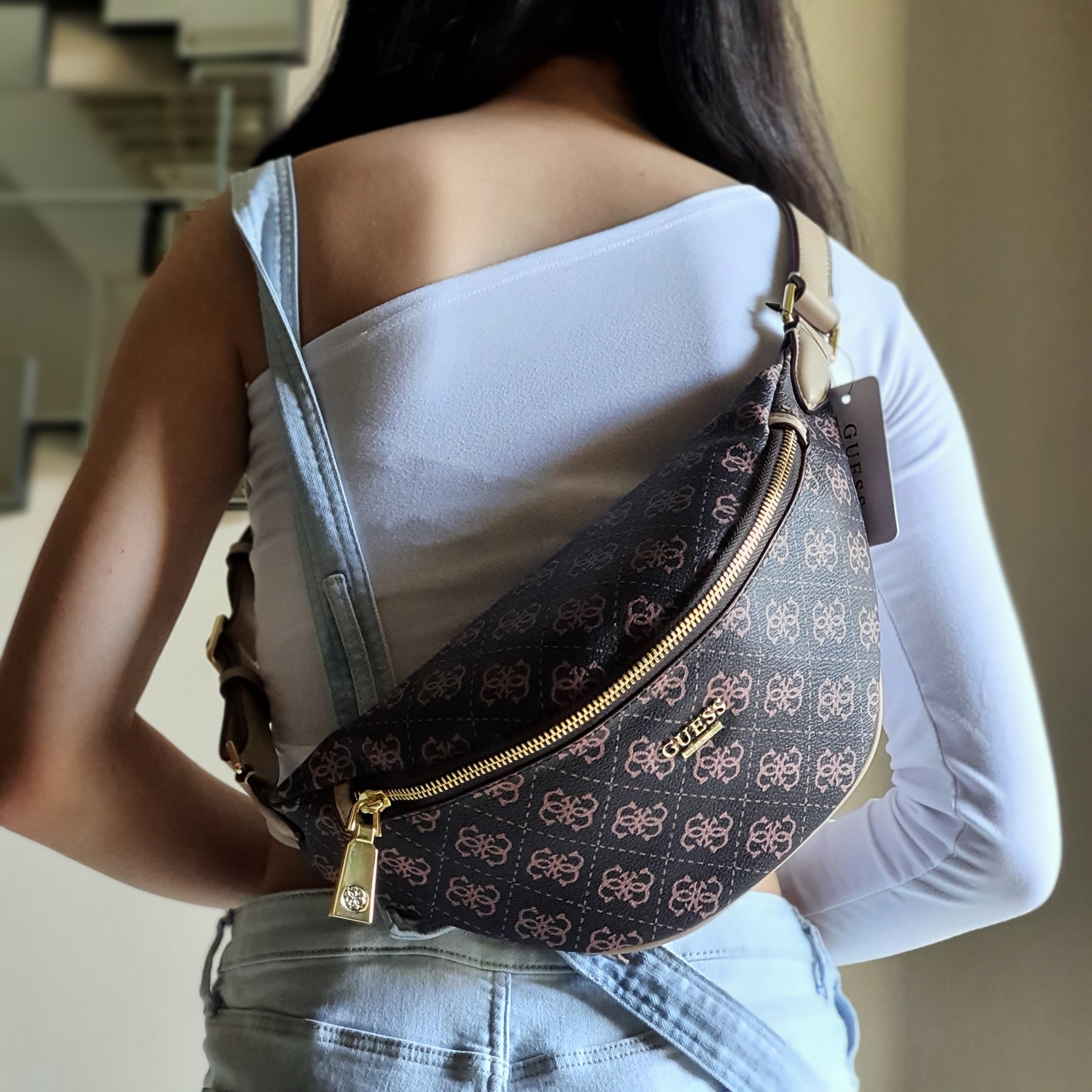 guess floral fanny pack