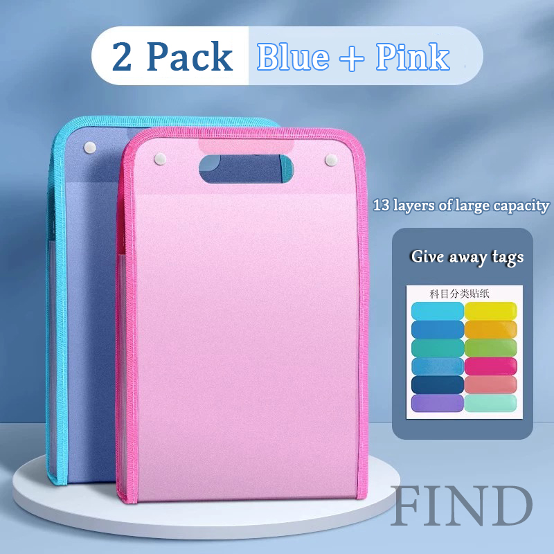FIND Long Folder File Organizer Expanding File Folder Clear Book 13 layer test paper Folder Organizer Waterproof School supplies