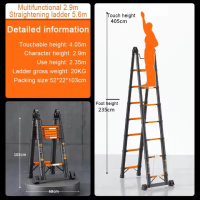 Suminoe 1200kg Telescopic Ladder  Heavy Duty Aluminum Ladder Aluminum Multi-Function Folding Ladder Non-Slip Feet Adjustable Household Ladder Suitable Home Repair Roof Cleaning