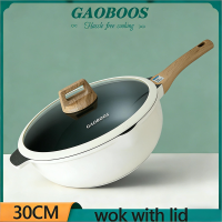 Gaoboos Nonstick Ti Ceramic 30cm Wok Large Capacity No PFAS PTFE PFOA Suitable for Gas Electric Induction Stoves