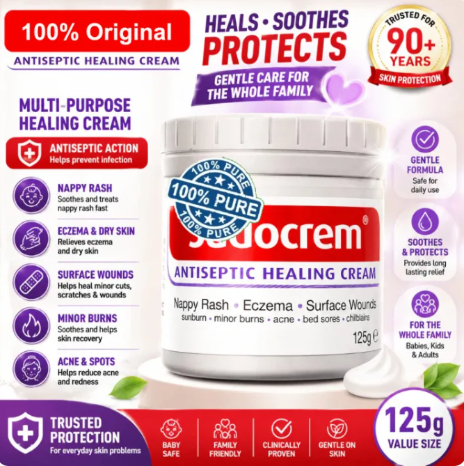 Authentic SUDOCREM Antiseptic Baby Skin Healing Cream Nappy Rash Relief (Made in Ireland)125g