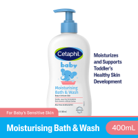Cetaphil Baby Moisturizing Bath & Wash 400ml for Toddlers | Aloe Vera & Sweet Almond Oil | Tear-Free Formula | Hypoallergenic | 1/3 Baby Lotion | Pediatrician Recommended | Gentle Baby Cleanser & Body Wash