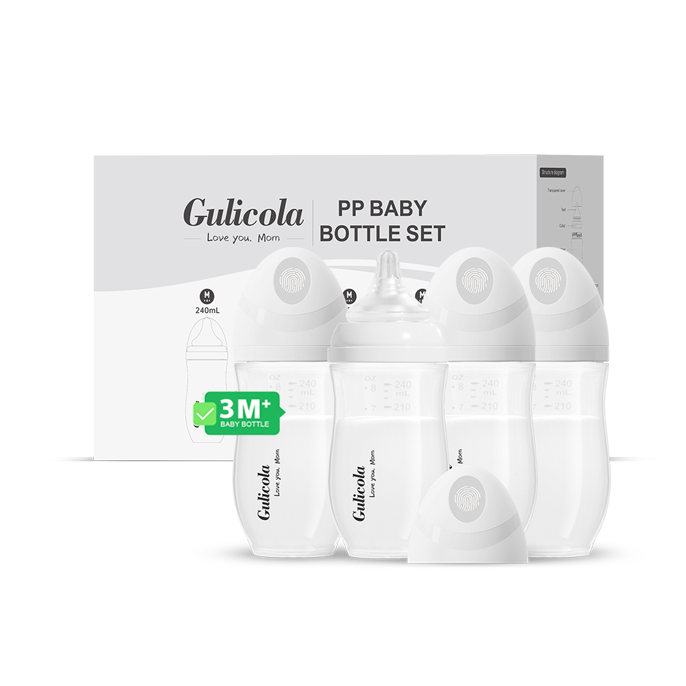Gulicola 4-Pack 240ML/8oz PP Baby Bottles for Breastfed Babies With Nipples (M) Wide Neck BPA Free