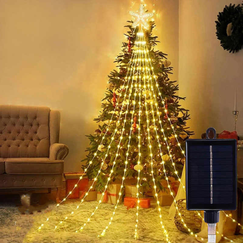 2M/200LED Tree Waterfall String Light Christmas Decor Star Solar Lights Fairy Light for Christmas