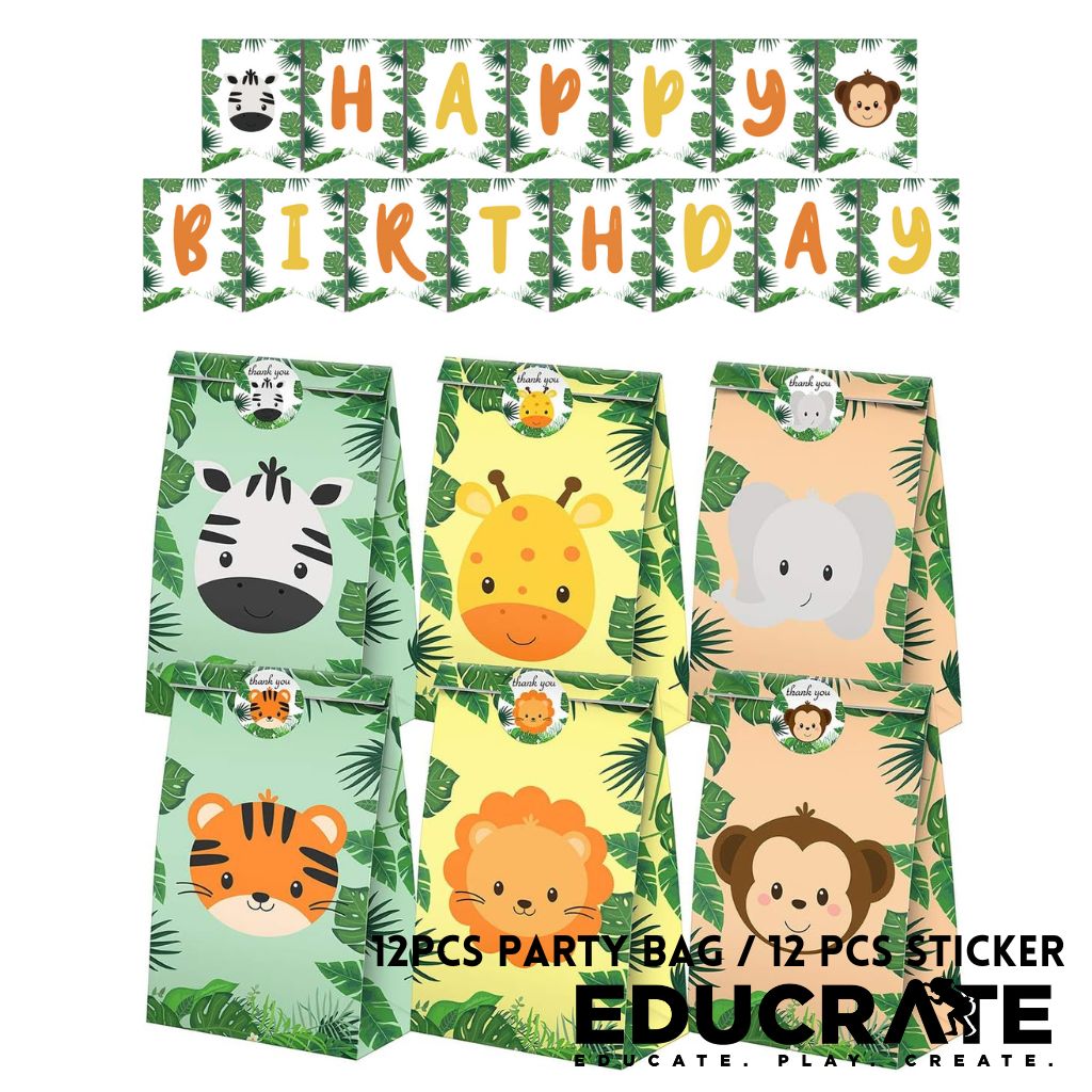 EducratePh 12PCS Safari Animals Party Loot bag / Candy bag / Party Banner Birthday Occassion