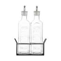 Kilner Set Of 2 Oil Bottles & Metal Rack 0.6 Litre