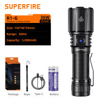SUPERFIRE R1-G Super Bright Flashlight Rechargeable Torchlight High-Powered Work Light Emergency Outdoor Camping Lighting Portable Handheld  Flashlight