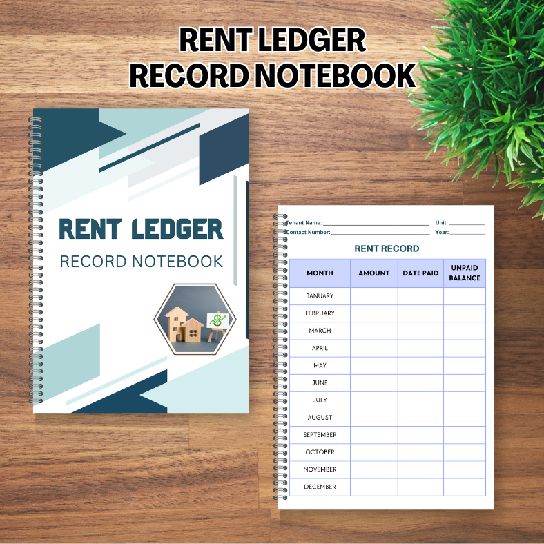 JM Creatink Rent Ledger Transaction Record Notebook Personalized Customized Wire Bind 100 Pages