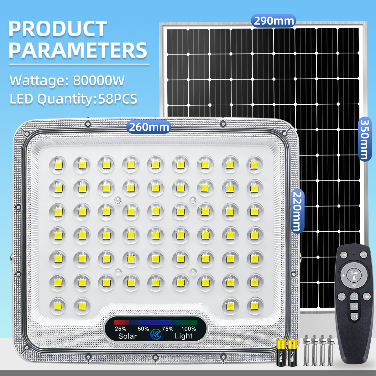 KINGSOLAR Solar Flood Light outdoor 60000W Real Watt Waterproof IP67 solar street light garden lamp with panel heavy duty LED light