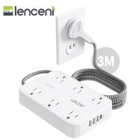 LENCENT 2 Prong Power Strip 3 to 2 Prong Outlet Adapter Two Prong Surge Protector 1.8M Braided Extension Cord with Thin Flat Polarized Plug 6 AC&4 USB(1 Type-C) Wall Mount for Non-Grounded Outlet
