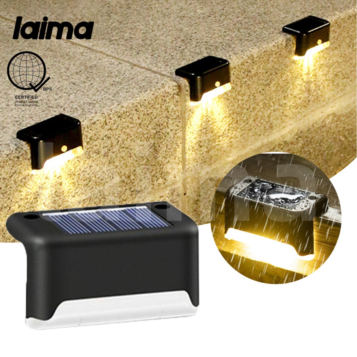 (Warranty)LAIMA Solar Light Warm White LED Step Lamp Path Stair Outdoor Garden Lights Waterproof Balcony Light Decoration for Patio Stair Fence Light