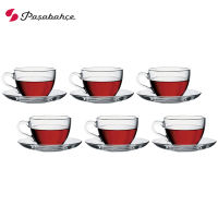 Pasabahce Basic Glass Cup and Saucer 238cc 8oz Set of 6 (Clear) Best Seller