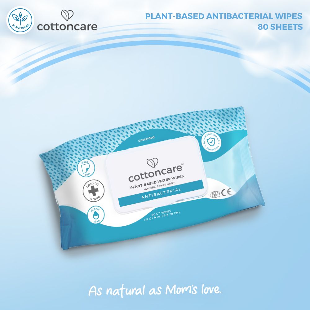 Cottoncare™ Antibacterial Plant-Based Disinfecting Baby Water Wipes 100% Biodegradable Unscented Central