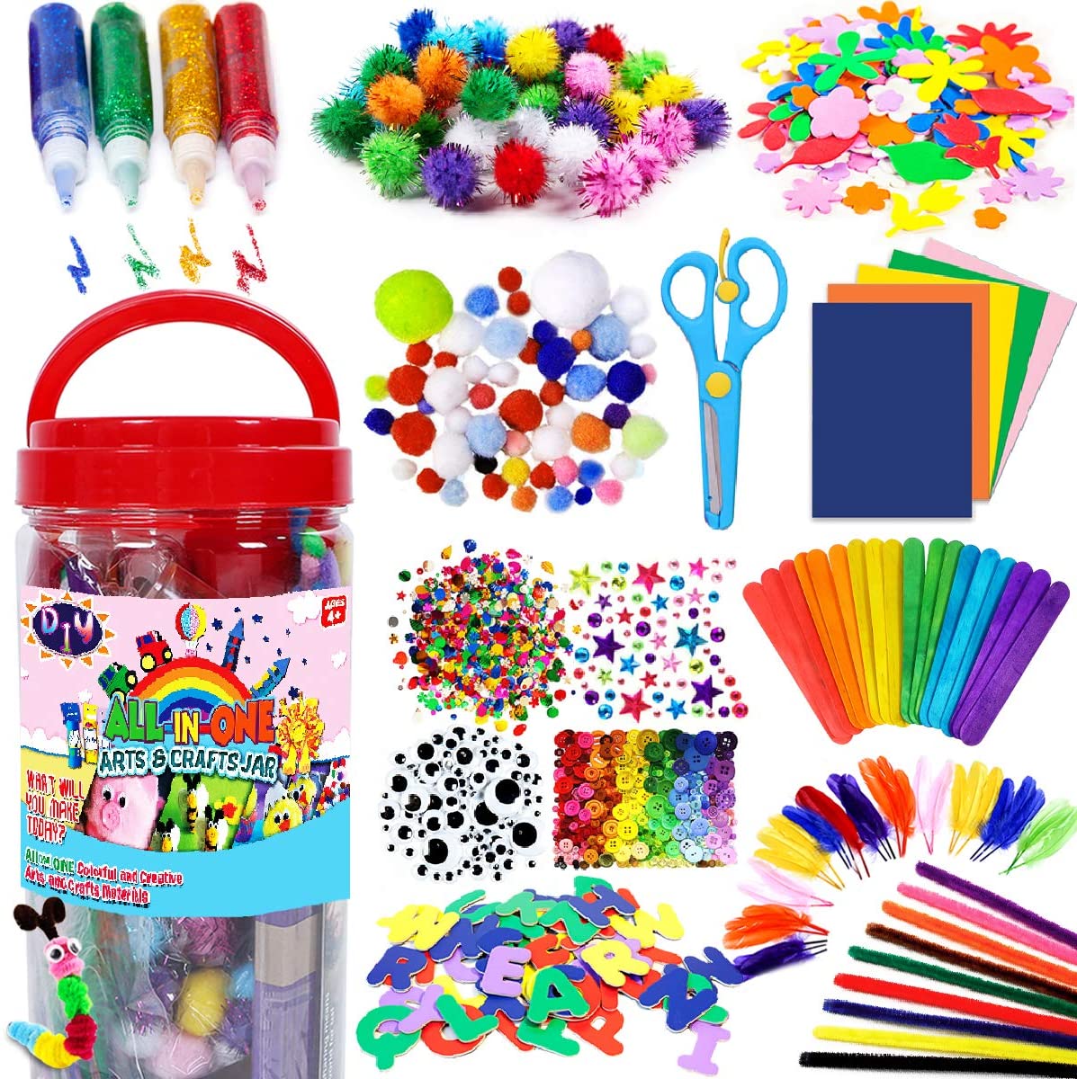 Arts and Crafts Supplies for Kids - Craft Art Supply Kit for Toddlers Age 4 Years and Above - All in One D.I.Y. Crafting School Kindergarten Homeschool Supplies Arts Set Crafts for Kids
