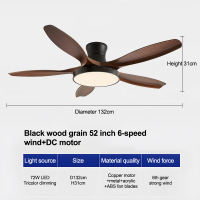Gogeous ceiling fan with light modern 42/48/52 inch 6 speed ceiling fan with tri color light and remote control ceiling fan light nordic ceiling fans heavy duty ceiling fan 5 blades big for living room bedroom dining room
