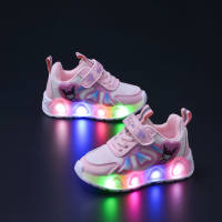 JUSTSL 2024 Fashion Kid‘s Breathable Cartoon Shoes Childrens LED Light Shoes Girls Cut Casual Sneakers
