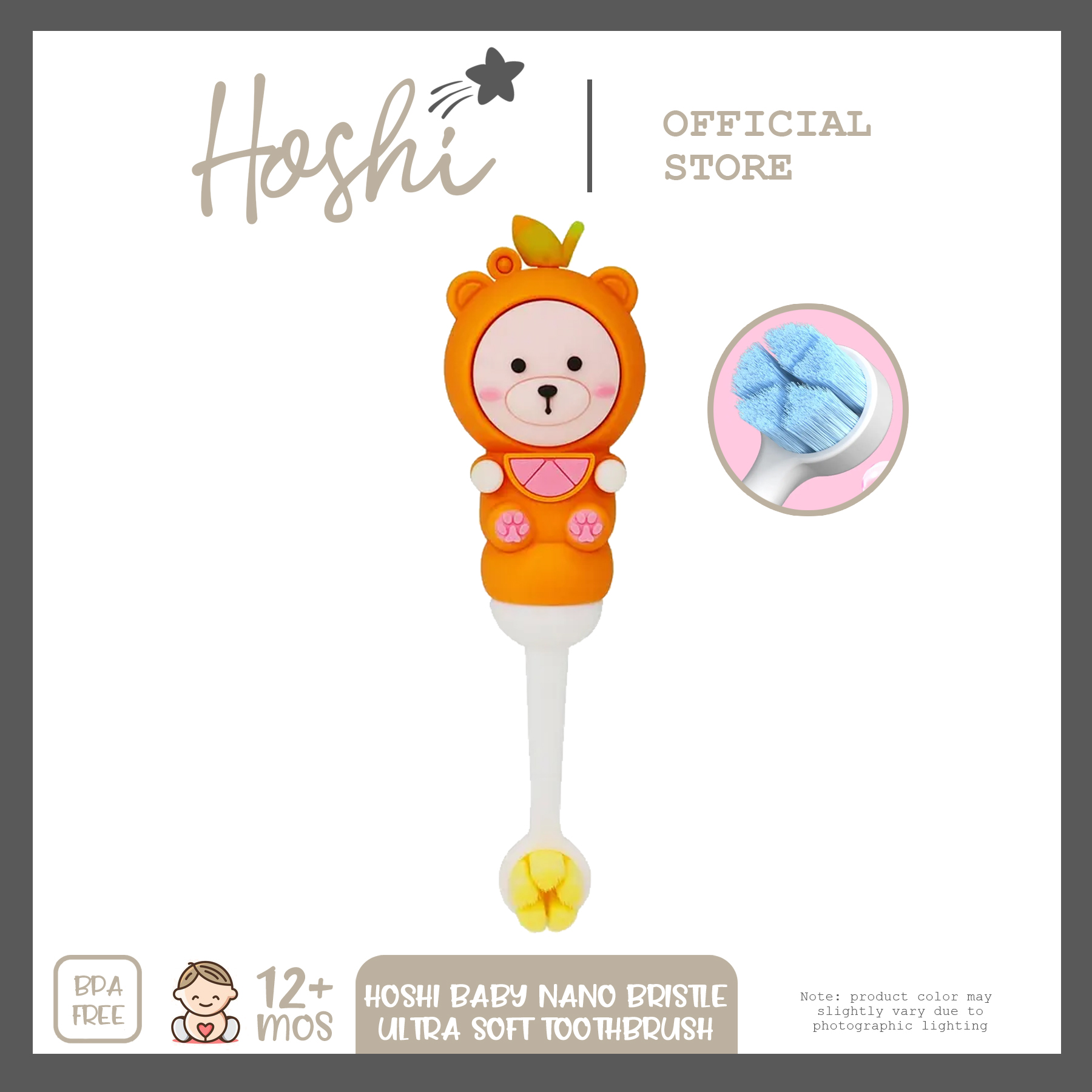 Hoshi Baby Ultra Soft Nano-Bristle Baby Toddler Toothbrush with Silicone Character Handle BPA Free 12M+