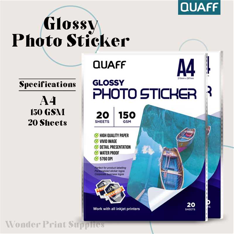 WPS Quaff 150gsm Glossy Photo Sticker Paper A4 Size for Label and Sticker 20 Sheets