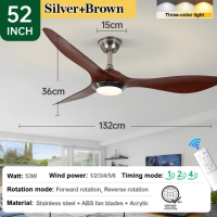 Gogeous ceiling fan with light modern design 42/48 inch 3 blades big size ceiling fan with lights and remote heavy duty nordic 3 color dimming 6-speed wind ceiling fan light dc motor wood grain fan light for living room dinning room library meeting room