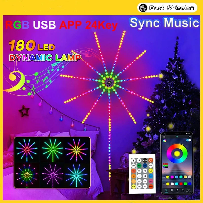 JY Smart MALL 180LED Firework Lights Music Sound Sync RGB Lights With APP Remote Control Christmas Lights Strip