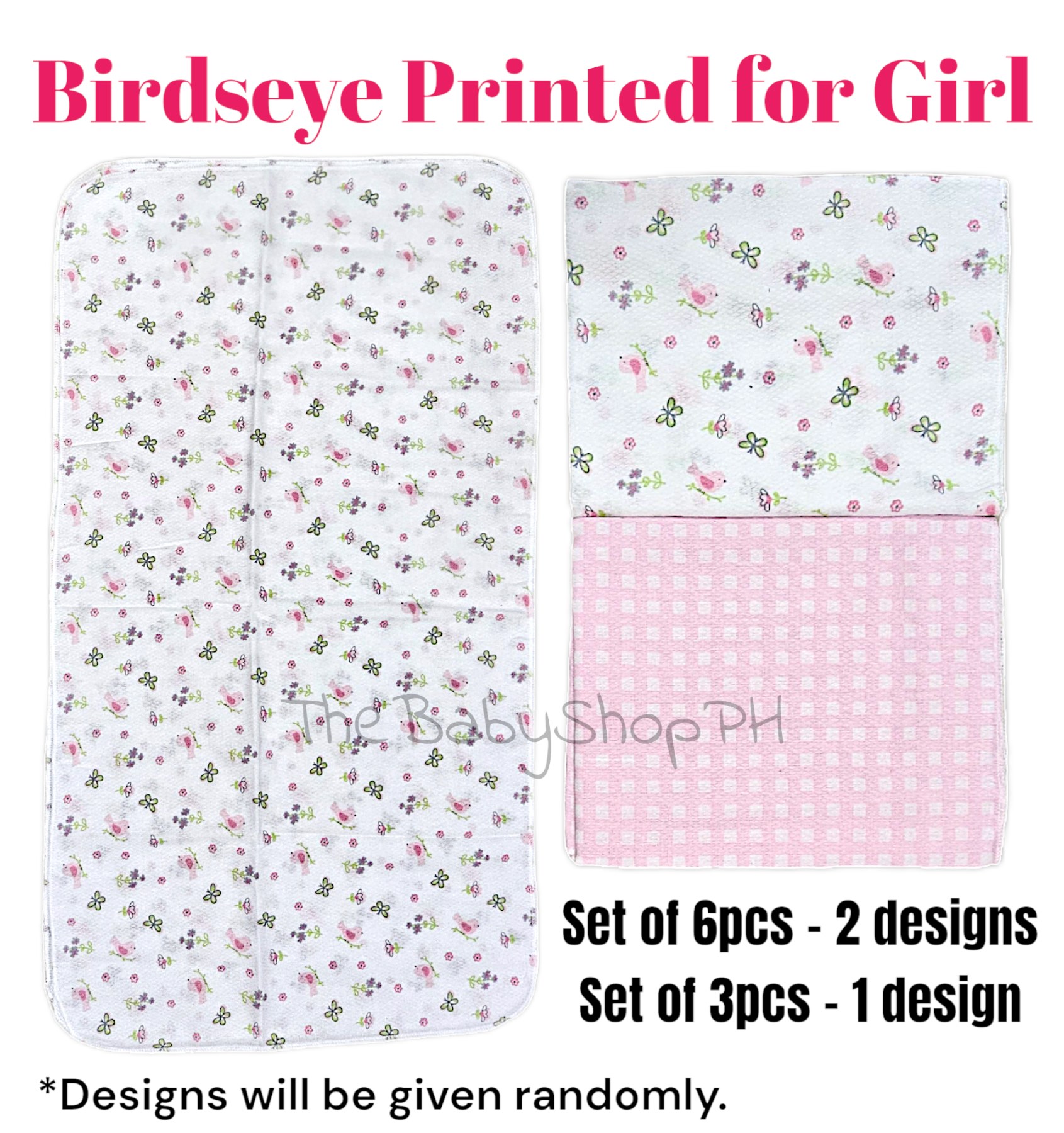 THE BABY SHOP PH 6pcs/3pcs Printed Birdseye Lampin for Newborn Cotton Baby Cloth Diaper with Cute Designs for Boy and for Girl Birds Eye
