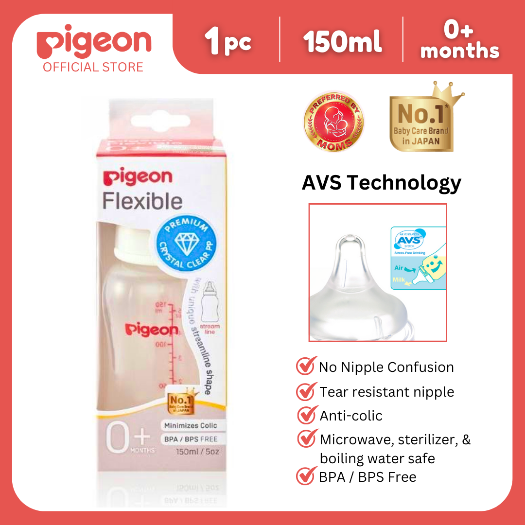Pigeon Official - PP Crystal Clear Streamline 150ml Slow Flow 0+ Months 1pc Anti Colic No Nipple Confusion BPA Free Soft Flexible Nipples Japan No. 1 Brand