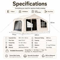 8-10 Person Inflatable Glamping Tent 13.2㎡ Large Family Tent with 2 Doors 4 Windows TPU View Window Chimney Hole & AC Vent 200D Oxford Fabric PU5000 Waterproof