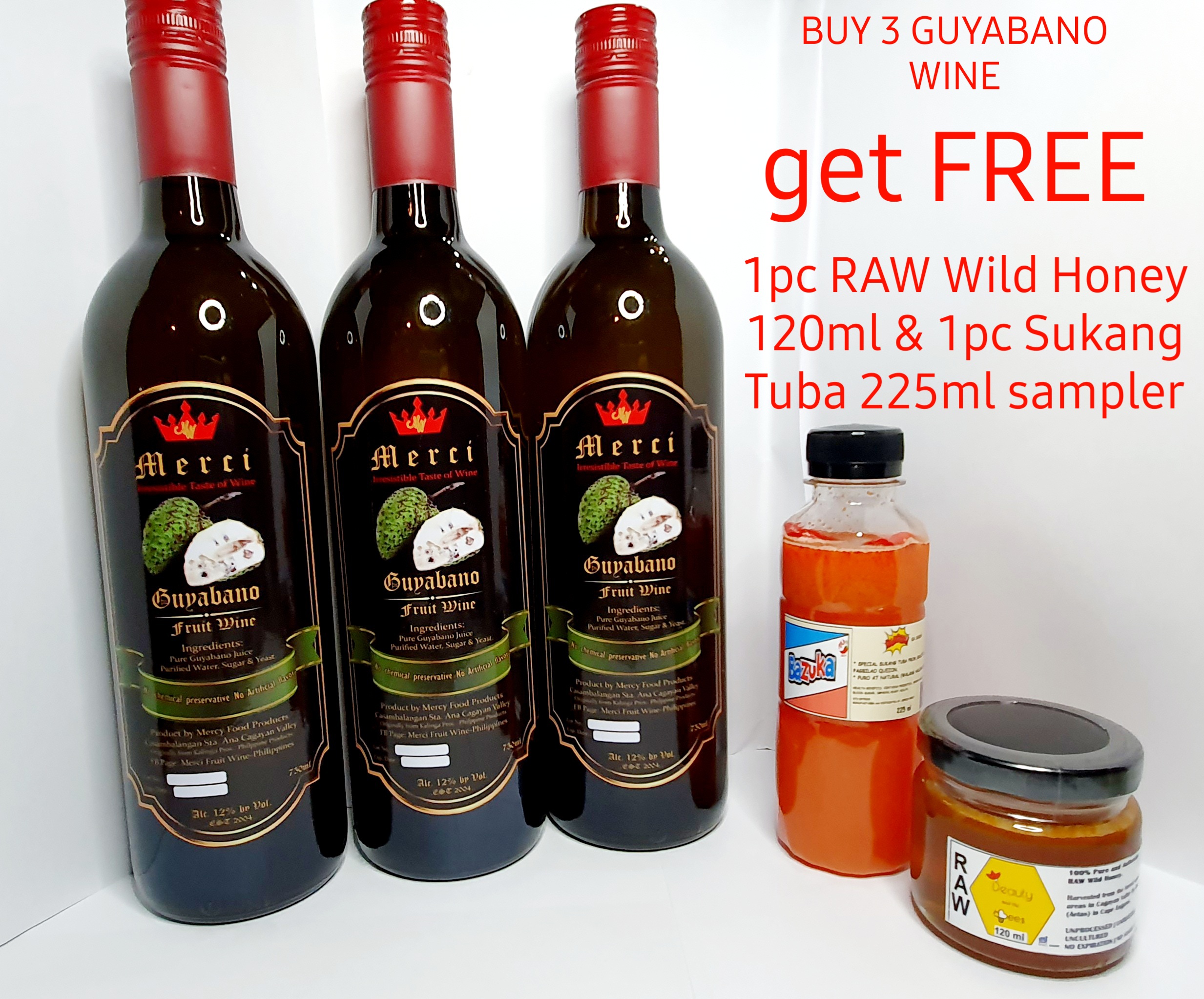 Merci Fruit Guyabano Wine Bundle Of 3 Bottles 1 Free 1ml Raw Wild Honey And 1 Free 225ml Sampler Special Sukang Tuba From Pagbilao Quezon Limited Offer Only Review And Price