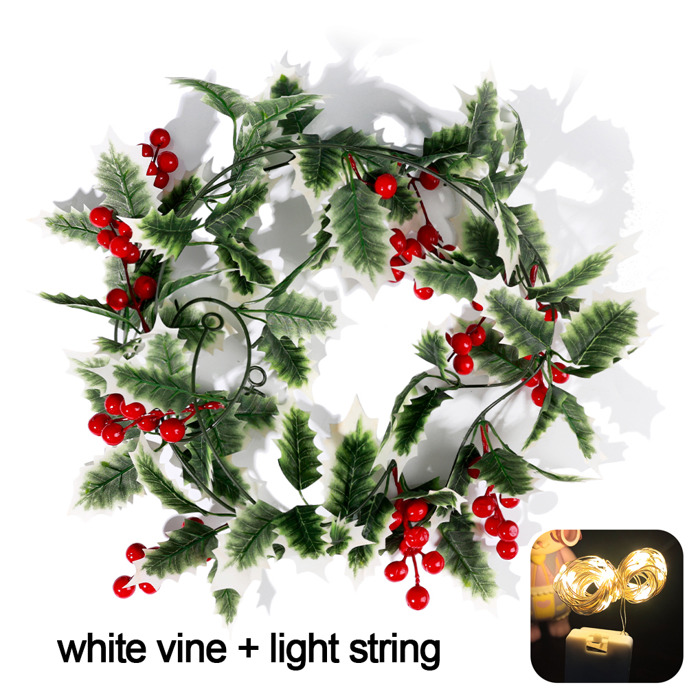 2M Artificial Christmas Berry Garland String with Lights DIY Ivy Vine Rattan Wreath Lighting Strings Xmas Tree Ornaments for Xmas New Year Party Decor