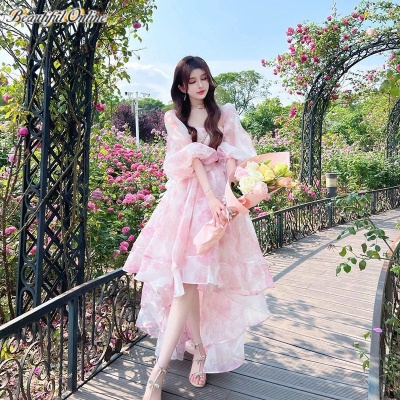 Bubble-Sleeved Fairy Floral Dress main image 1