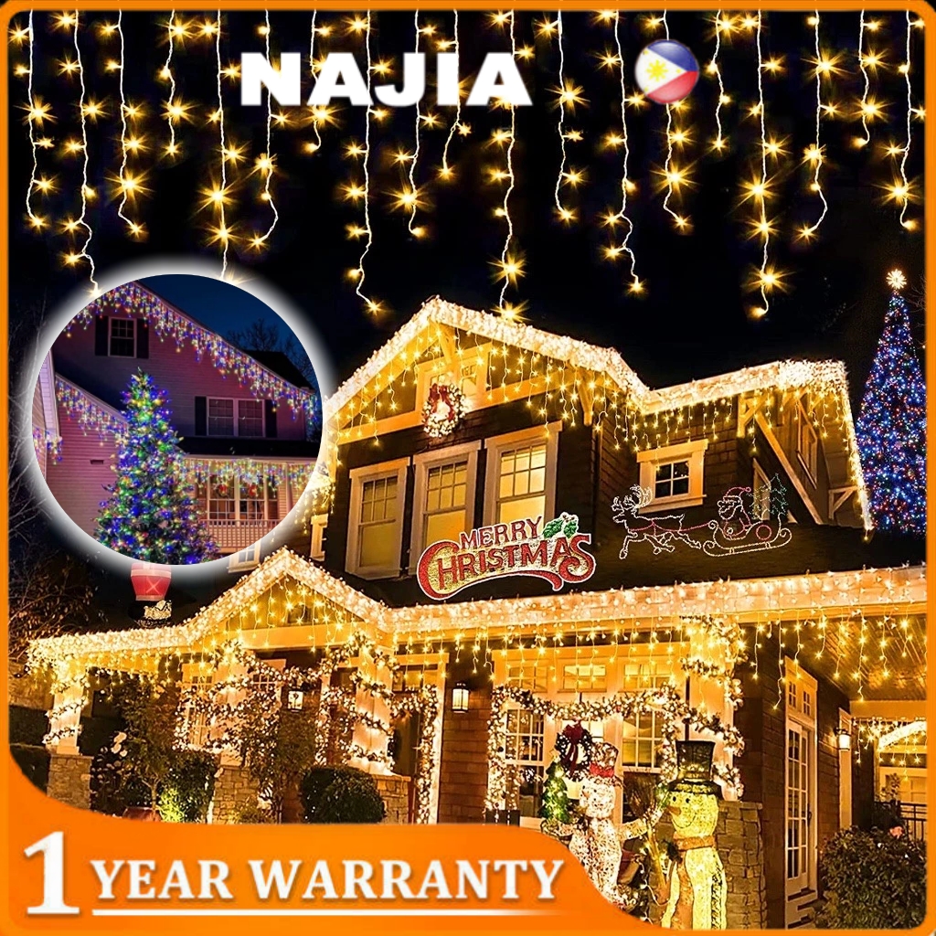 NAJlA LED Christmas light lcicle Waterfall lights Fairy Sting Curtain Lights Festival Lights Eaves Decor for in/0utdoor Curtain Wedding Decor