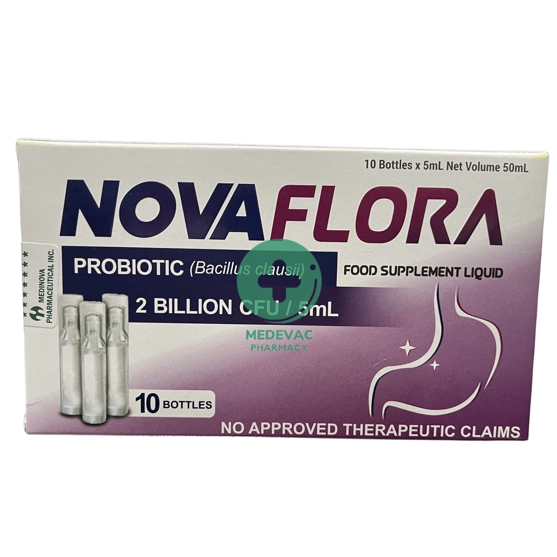 NOVAFLORA Probiotic (1 Box / 10 Bottles) 5ml each bottle with 2 Billion CFU per bottle EXP Jan 2028 Alternative to Erceflora